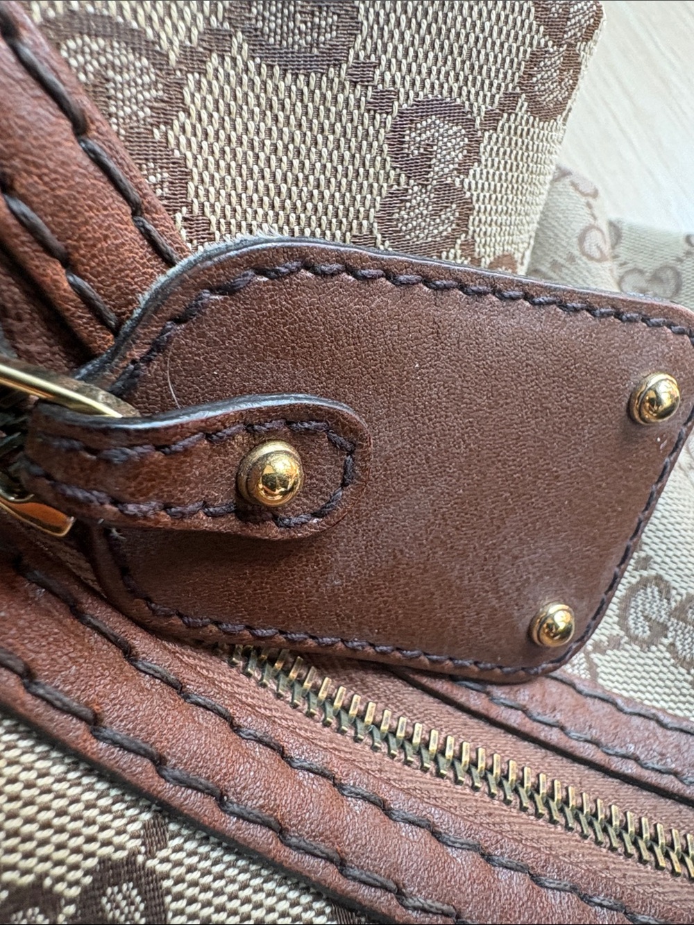 Gucci Beige and Brown GG Monogram Shoulder Bag with Gold Hardware - Picture 5 of 14